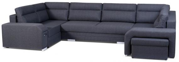 Photo Large U-shaped sofa with bed and 3 storage compartments – ALVARES U, Dark gray, 370x205