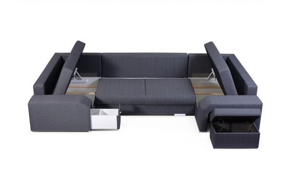 Photo Large U-shaped sofa with bed and 3 storage compartments – ALVARES U, Light gray, 370x205