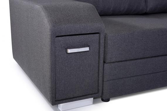 Photo Large U-shaped sofa with bed and 3 storage compartments – ALVARES U, Light gray, 370x205