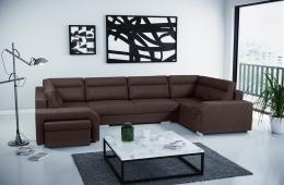 Large U-shaped sofa with bed and 3 storage compartments – ALVARES U, Brown, 370x205