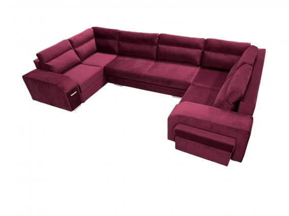 Photo Large U-shaped sofa with bed and 3 storage compartments – ALVARES U, Red, 370x205
