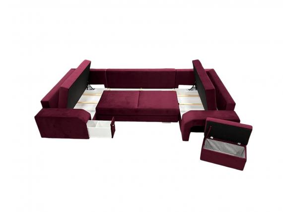 Photo Large U-shaped sofa with bed and 3 storage compartments – ALVARES U, Red, 370x205