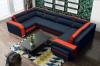 Photo Large U-shaped sofa with bed and 3 storage compartments - ASSAN, Blue/Orange, 370x205