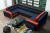 Large U-shaped sofa with bed and 3 storage compartments - ASSAN, Blue/Orange, 370x205