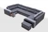 Photo Large U-shaped sofa with bed and 3 storage compartments - ASSAN, Blue/Orange, 370x205