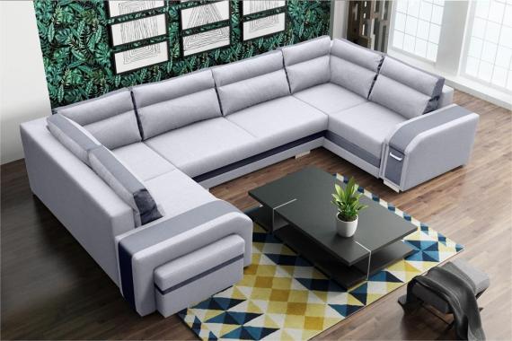 Photo Large U-shaped sofa with bed and 3 storage compartments - ASSAN, Light gray/ Dark gray