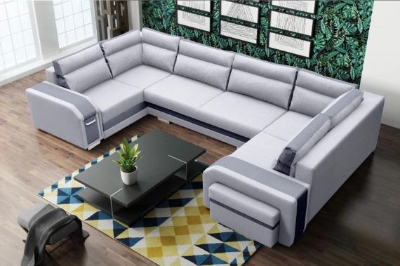 Photo Large U-shaped sofa with bed and 3 storage compartments - ASSAN, Light gray/ Dark gray