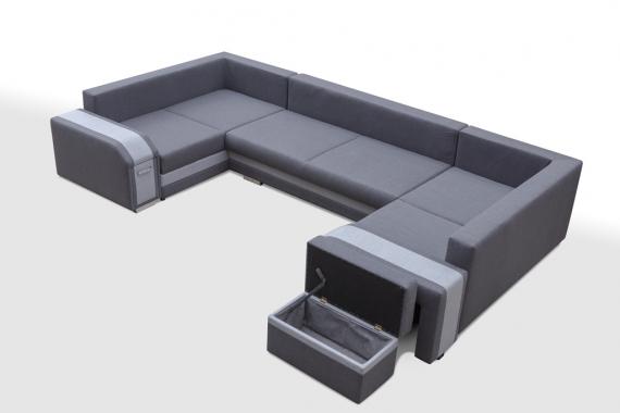 Photo Large U-shaped sofa with bed and 3 storage compartments - ASSAN, Light gray/ Dark gray