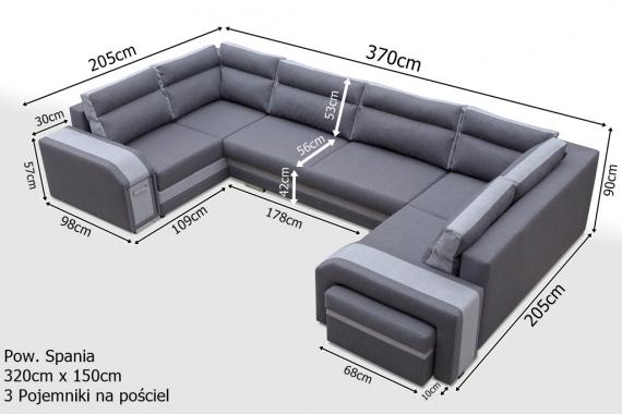Photo Large U-shaped sofa with bed and 3 storage compartments - ASSAN, Gray/Black