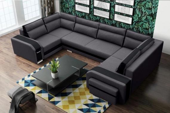 Photo Large U-shaped sofa with bed and 3 storage compartments - ASSAN, Gray/Black