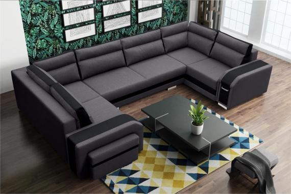 Photo Large U-shaped sofa with bed and 3 storage compartments - ASSAN, Gray/Black