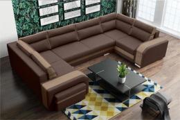 SOFÁ GRANDE EN FORMA DE U CON CAMA Y TRES ARCONES 370 CM X 205 CM ASSAN MARRÓN/BEIGE