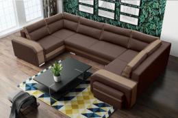 SOFÁ GRANDE EN FORMA DE U CON CAMA Y TRES ARCONES 370 CM X 205 CM ASSAN MARRÓN/BEIGE