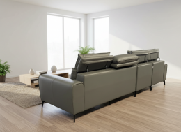 Sofá Modular Premium B5 XXL – Ecopiel Gris Verdoso con Cabezales Reclinables (330 cm x 175 cm)