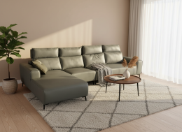 Sofá Modular Premium B5 XXL – Ecopiel Gris Verdoso con Cabezales Reclinables (330 cm x 175 cm)