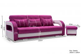 Sofá plegable NINA + Puf, Rojo/Blanco Tela/Polipiel, 235 cm