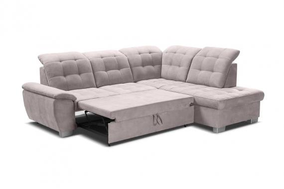 Photo High-back corner sofa, with bed, storage, reclining headrests – Lotta, Beige 258cm x 212cm