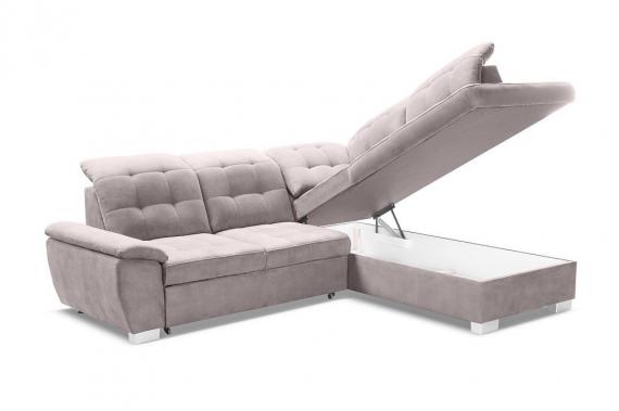 Photo High-back corner sofa, with bed, storage, reclining headrests – Lotta, Beige 258cm x 212cm