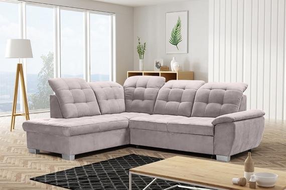 Photo High-back corner sofa, with bed, storage, reclining headrests – Lotta, Beige 258cm x 212cm