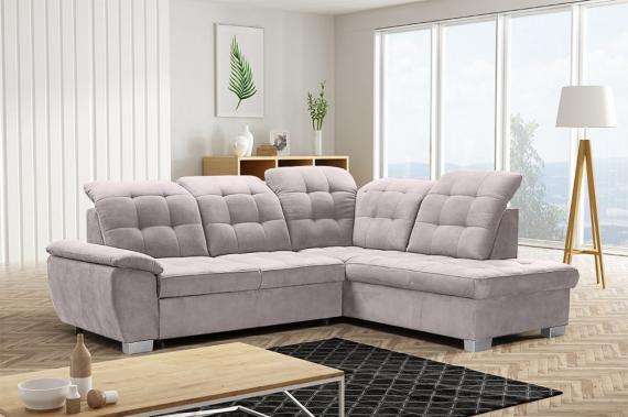 Photo High-back corner sofa, with bed, storage, reclining headrests – Lotta, Beige 258cm x 212cm
