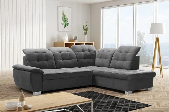 Foto Sofá rinconera alto respaldo, con cama, arcón, reposacabezas reclinables – Lotta, Gris, 258cm x 212cm