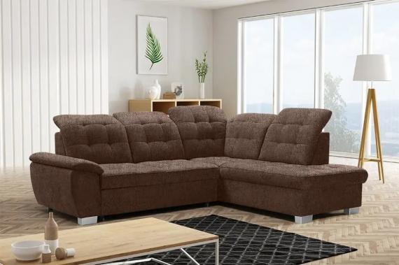 Photo High-back corner sofa, with bed, storage, reclining headrests – Lotta, Brown 258cm x 212cm