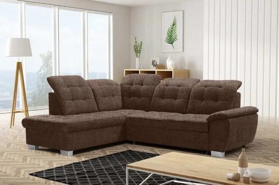 Photo High-back corner sofa, with bed, storage, reclining headrests – Lotta, Brown 258cm x 212cm