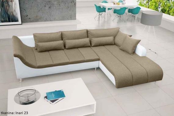 Foto SOFÁ CHAISELONGUE GRANDE CON PATAS ALTAS 325 CM X 220 CM AXE BEIGE TELA/BLANCO POLIPIEL