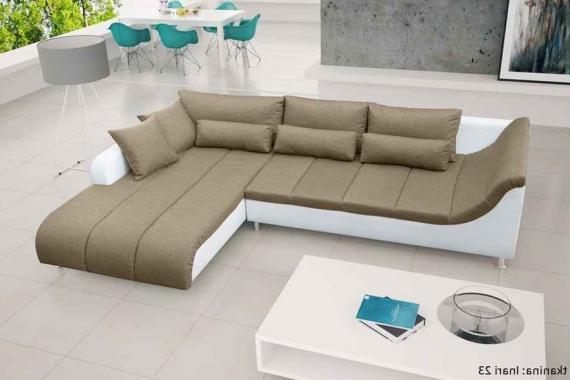 Foto SOFÁ CHAISELONGUE GRANDE CON PATAS ALTAS 325 CM X 220 CM AXE BEIGE TELA/BLANCO POLIPIEL