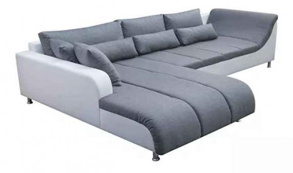Foto SOFÁ CHAISELONGUE GRANDE CON PATAS ALTAS 325 CM X 220 CM AXE GRIS TELA/BLANCO POLIPIEL