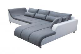 SOFÁ CHAISELONGUE GRANDE CON PATAS ALTAS 325 CM X 220 CM AXE GRIS TELA/BLANCO POLIPIEL