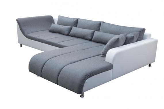 Foto SOFÁ CHAISELONGUE GRANDE CON PATAS ALTAS 325 CM X 220 CM AXE GRIS TELA/BLANCO POLIPIEL