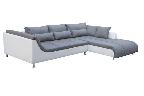 Foto SOFÁ CHAISELONGUE GRANDE CON PATAS ALTAS 325 CM X 220 CM AXE GRIS TELA/BLANCO POLIPIEL