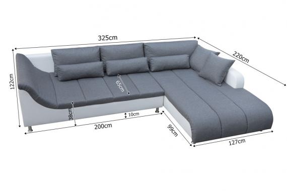 Foto SOFÁ CHAISELONGUE GRANDE CON PATAS ALTAS 325 CM X 220 CM AXE GRIS TELA/BLANCO POLIPIEL
