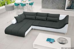 SOFÁ CHAISELONGUE GRANDE CON PATAS ALTAS 325 CM X 220 AXE NEGRO TELA/BLANCO POLIPIEL
