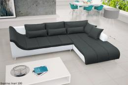 SOFÁ CHAISELONGUE GRANDE CON PATAS ALTAS 325 CM X 220 AXE NEGRO TELA/BLANCO POLIPIEL