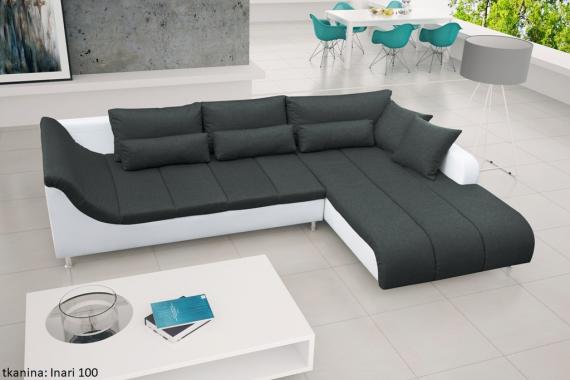 Foto SOFÁ CHAISELONGUE GRANDE CON PATAS ALTAS 325 CM X 220 CM AXE NEGRO TELA/BLANCO POLIPIEL