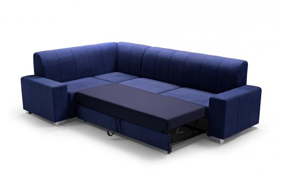 Photo Corner sofa bed with storage and pouf ‒ MECENAS, Blue, 277x195