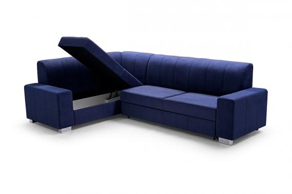 Photo Corner sofa bed with storage and pouf ‒ MECENAS, Blue, 277x195
