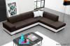 Photo Corner sofa bed with cushions - Barbados, Brown/White, Fabric/Faux leather, 285x220