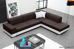 Corner sofa bed with cushions - Barbados, Brown/White, Fabric/Faux leather, 285x220