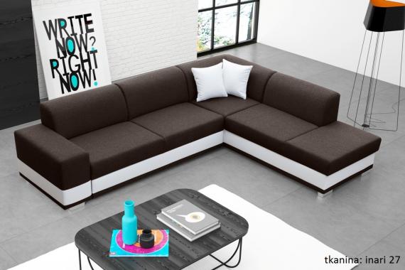 Photo Corner sofa bed with cushions - Barbados, Brown/White, Fabric/Faux leather, 285x220