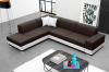 Photo Corner sofa bed with cushions - Barbados, Brown/White, Fabric/Faux leather, 285x220