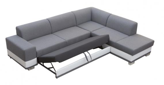 Photo Corner sofa bed with cushions - Barbados, Brown/White, Fabric/Faux leather, 285x220
