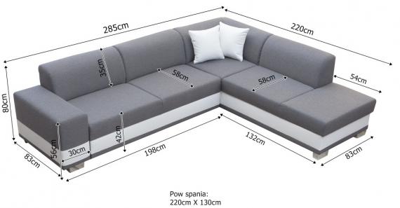 Photo Corner sofa bed with cushions - Barbados, Brown/White, Fabric/Faux leather, 285x220