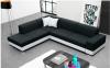 Photo Corner sofa bed with cushions - Barbados, Black/White, Fabric/Faux leather, 285x220