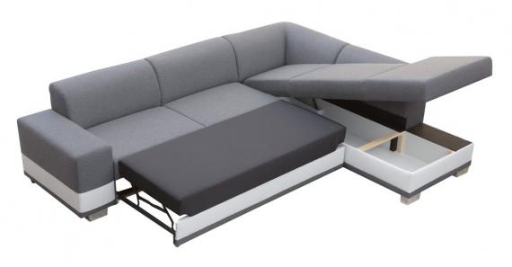 Photo Corner sofa bed with cushions - Barbados, Gray/White, Fabric/Faux leather, 285x220