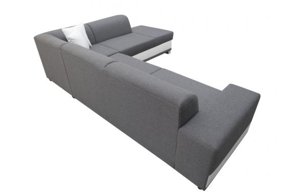 Photo Corner sofa bed with cushions - Barbados, Gray/White, Fabric/Faux leather, 285x220
