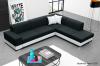 Photo Corner sofa bed with cushions - Barbados, Black/White, Fabric/Faux leather, 285x220
