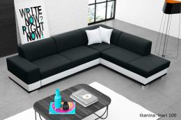 Corner sofa bed with cushions - Barbados, Black/White, Fabric/Faux leather, 285x220
